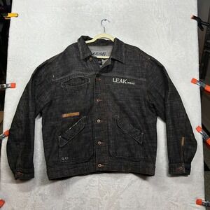 Vintage Leak Wear Urban Series Denim Jacket‎ Men's Blue Button Up Hip Hop - XL